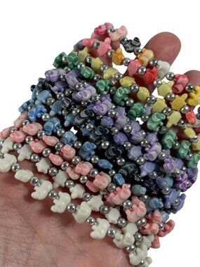 Trrtlz 14 Bracelet Lot Elephant Turtle Stretch Beaded Multicolor Friendship